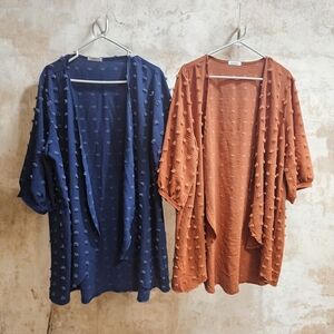 Elegant Blue and Brown Textured Cardigans